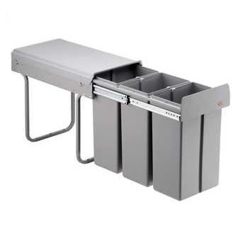 Inbouwafvalemmer - grijs - 3x 10l - 254x475x385mm