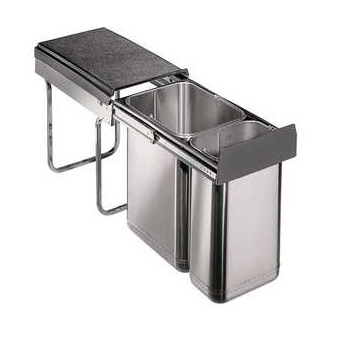 Inbouwafvalemmer - inox - 1x 10l + 1x 20l - 254x475x385mm