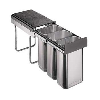Inbouwafvalemmer - inox - 3x 10l - 254x475x385mm