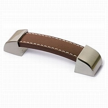 Greep Agliano - bruin leer/edelstaal finish - lengte 110 mm