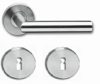 RVS deurkruk op rozet - geveerd - 90gr + 2 SL plaatjes