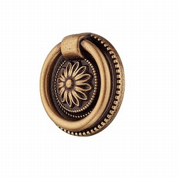 Oud messing ringknop -  bruin gepatineerd - diameter 37mm