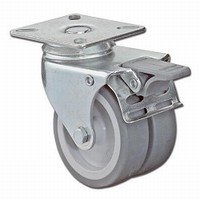 Dubbelwiel met rem 60kg - kunststof loopvlak rubber
