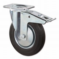 Zwenkwiel met rem 100kg - loopvlak rubber zwart