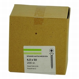 Spaanplaat/houtschroef 4,0x50mm - doos 200 stuks<br />per doos Spaanplaat/houtschroef 4,0x50mm - doos 200 stuks<br />per doos