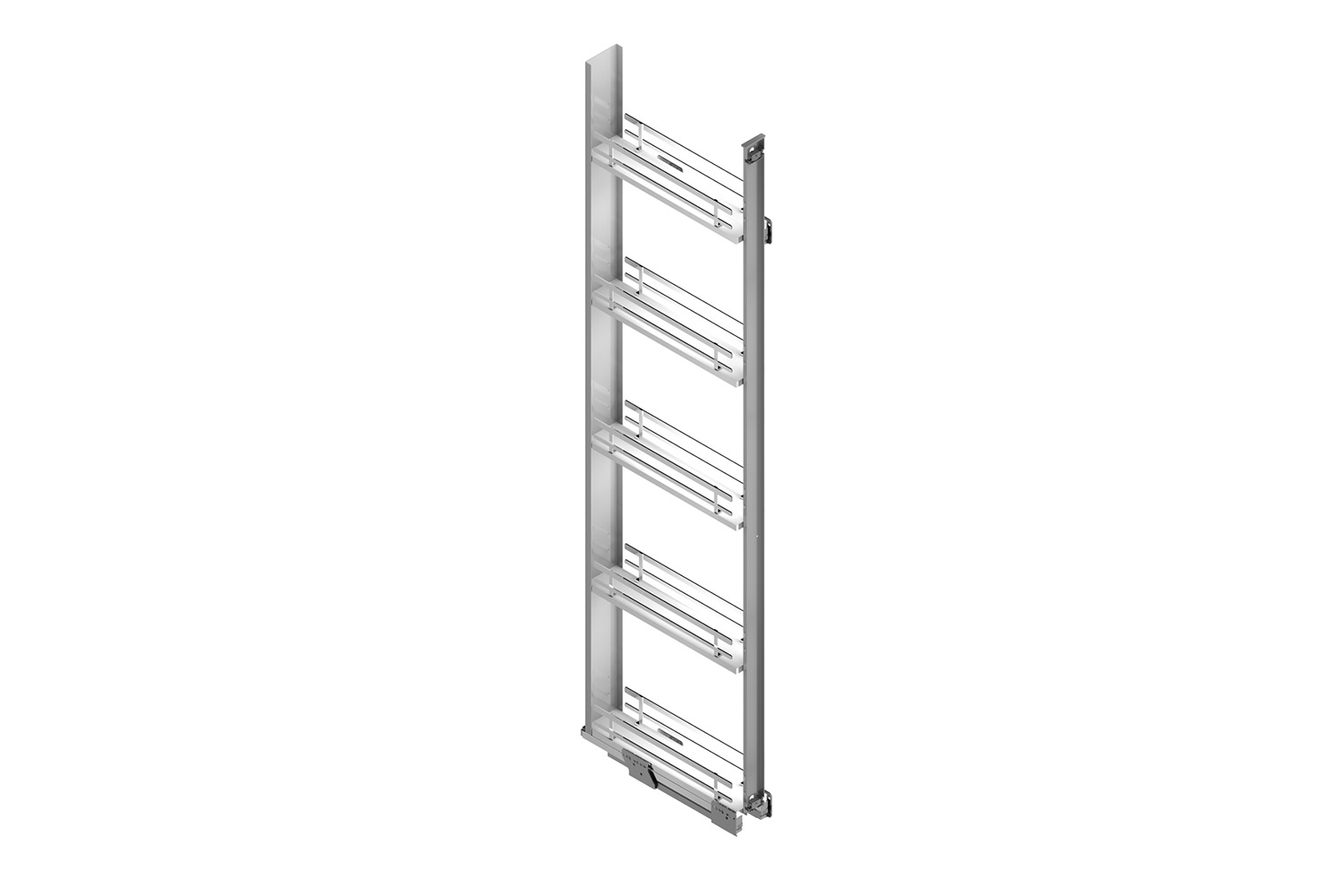 Apothekerskast verchroomd - h: 185cm  b: 15cm - 5 plateaus