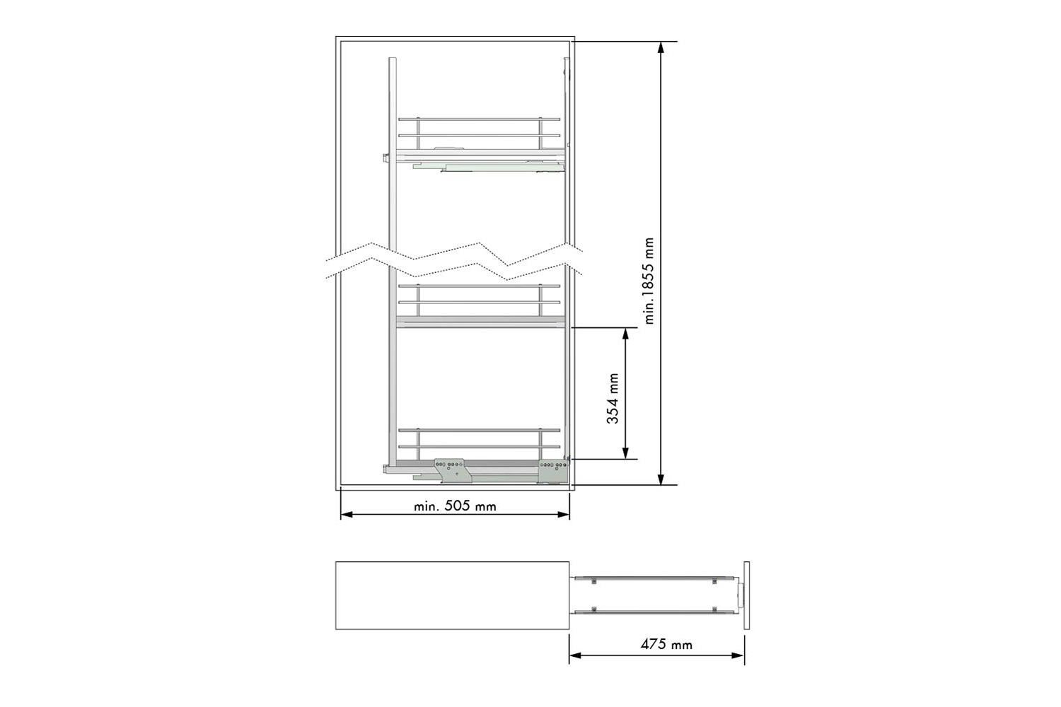 Apothekerskast - h: 185cm b: 20cm - inclusief 5 plateaus