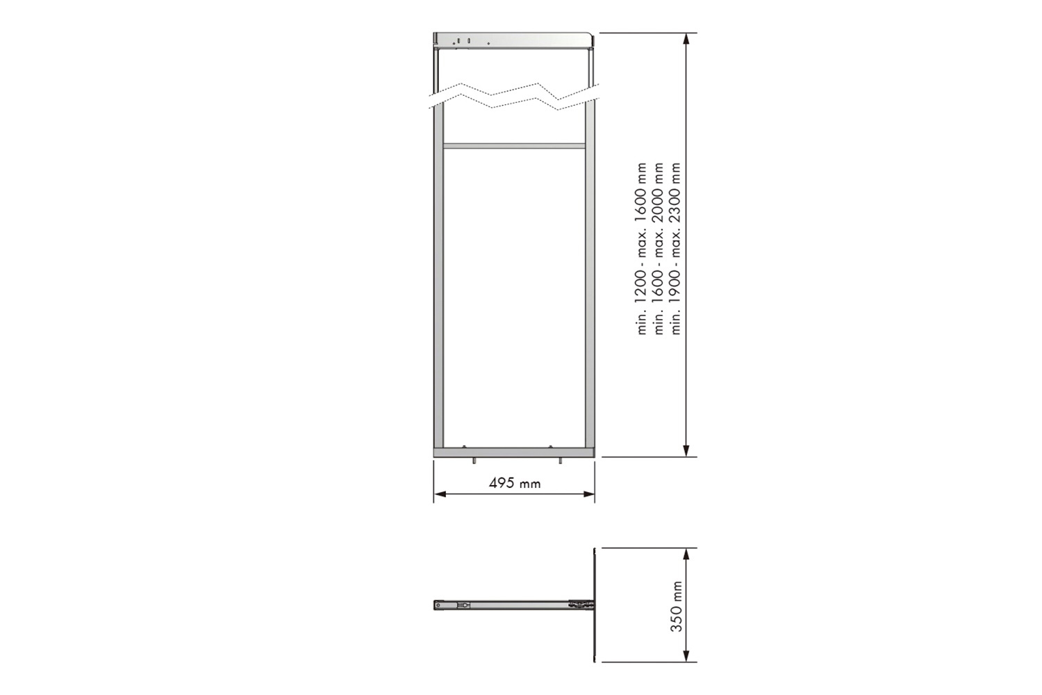 Apothekerskast - h: 190-230cm b: 30-35cm - zonder manden