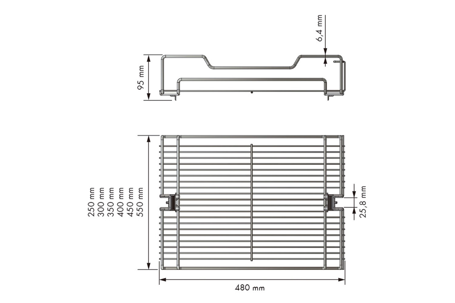 Draadmand - chroom - front: 400mm