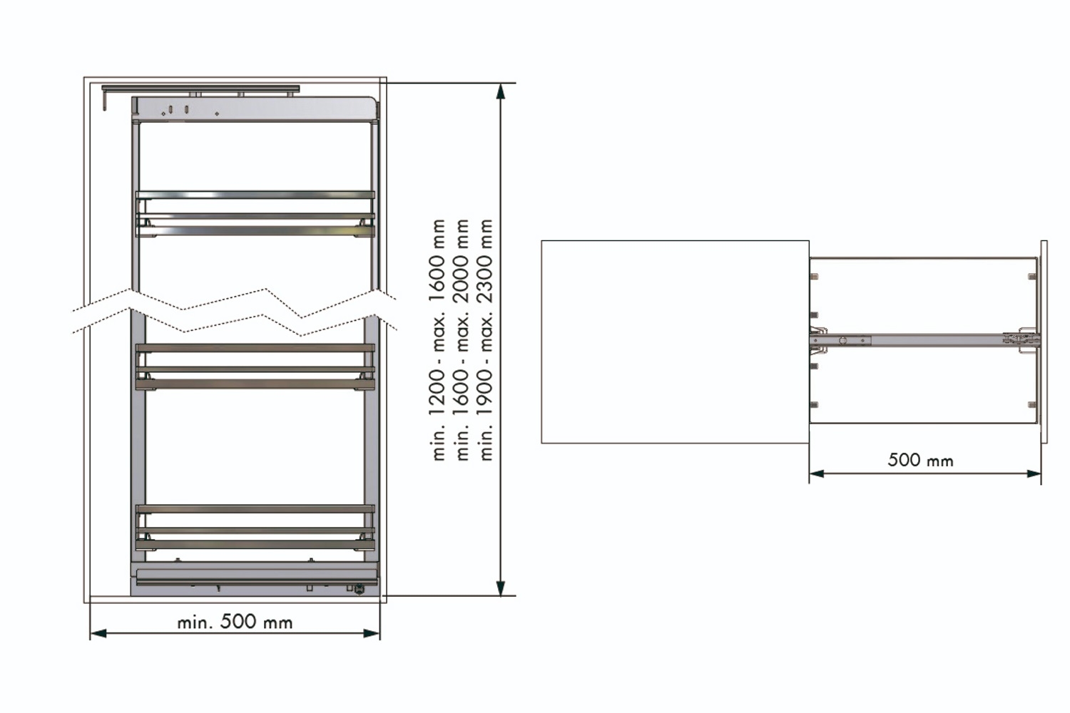 Apothekerskast - h: 160-200cm b: 60cm - 5 plateaus