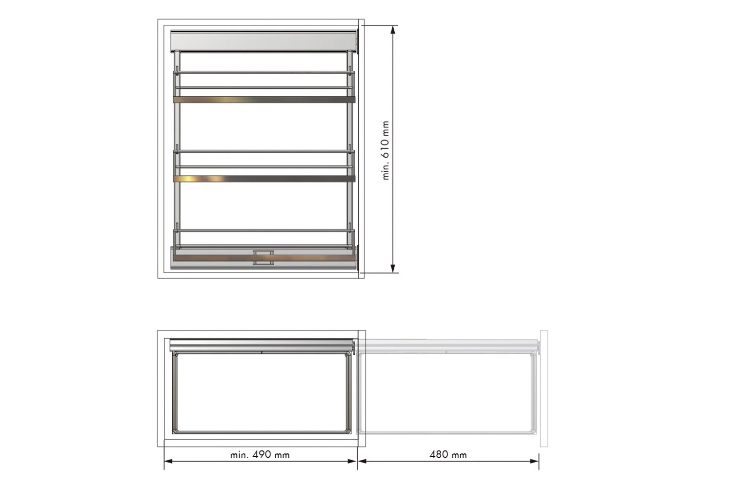 Apothekerskast laag - h:610 b:256 d:480 - 3 manden - rechts