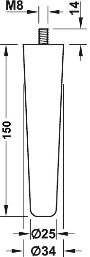 Beuken meubelpoot - konisch Ø34-25mm - lengte 150mm