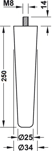 Beuken meubelpoot - konisch Ø34-25mm - lengte 250mm
