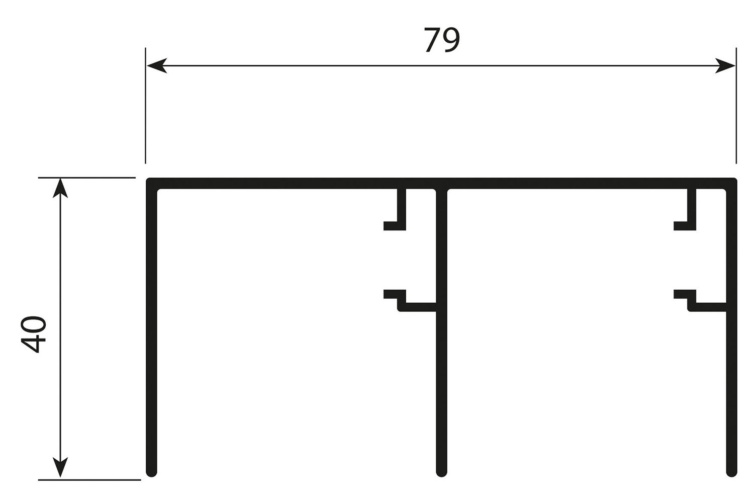 Bovenrail aluminium mat zwart - 420cm - J6