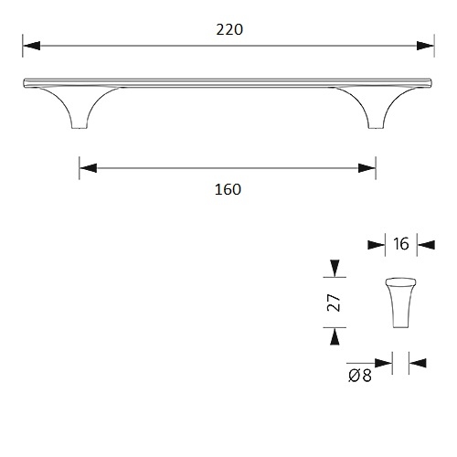 Design-greep Liana - mat zwart - 160/220mm