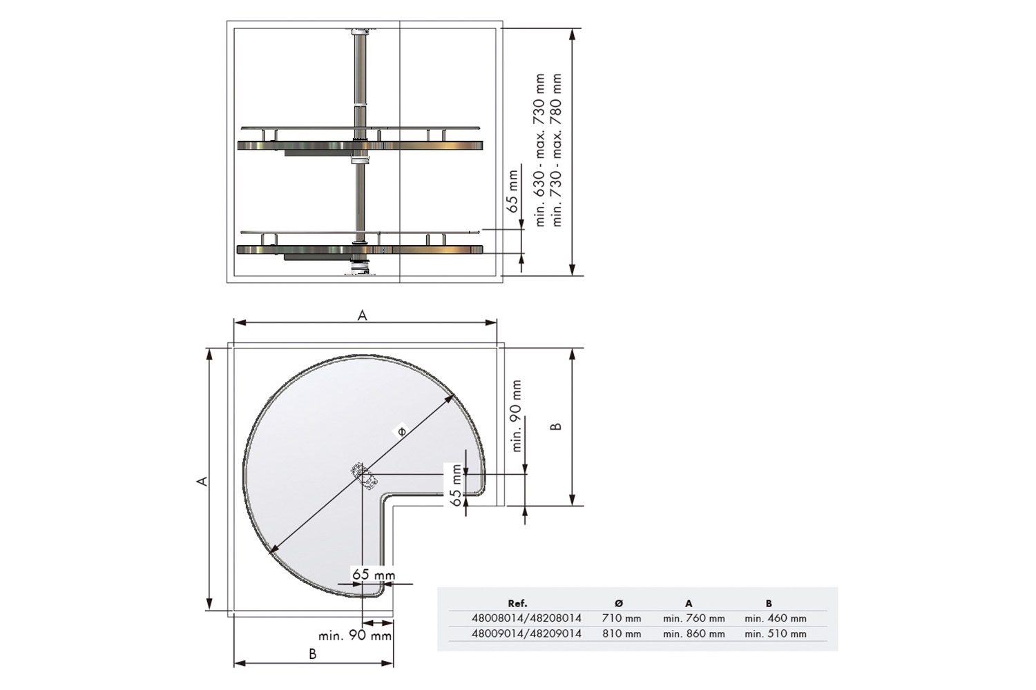 Draaicarrousel - 3/4 rond met plateaus - 400mm - chroom
