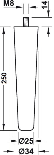 Eiken meubelpoot - konisch Ø34-25mm - lengte 250mm