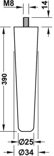 Eiken meubelpoot - konisch Ø34-25mm - lengte 390mm