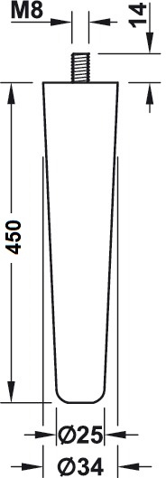 Eiken meubelpoot - konisch Ø34-25mm - lengte 450mm