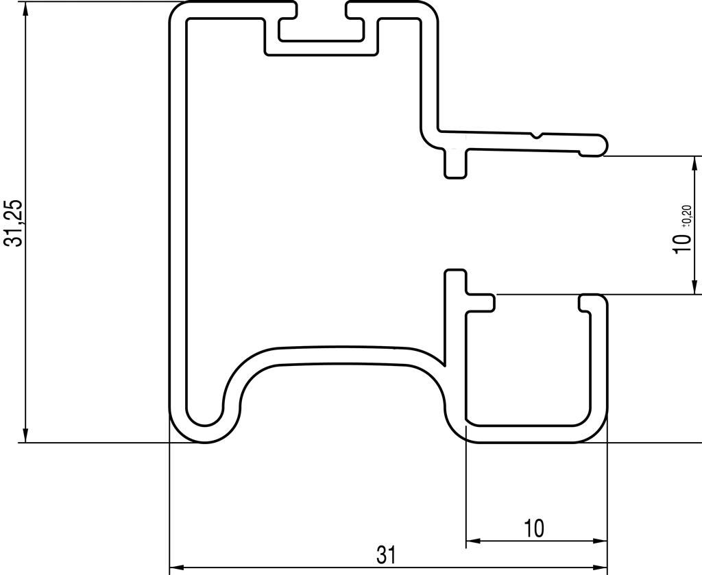 Greeplijst zwart glans - type C/10mm - 520cm - J6