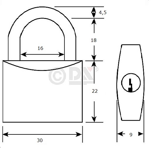 Hangslot 30x22mm verschillend sluitend