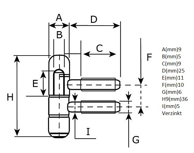 Meubel Inboorpaumelle / 09x038 mm / staal verzinkt