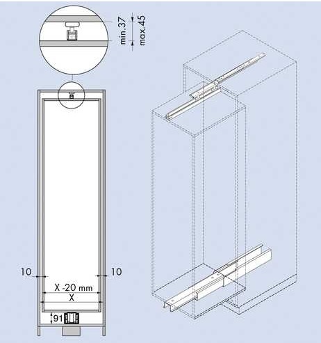 Onder en bovengeleider tbv apothekerskast - lengte 40cm
