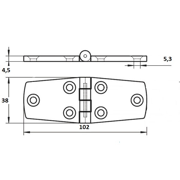 RVS scharnier A4 gepolijst 102x38mm