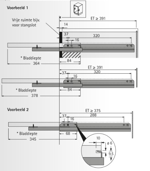 Schrijfbladgeleider - 390mm