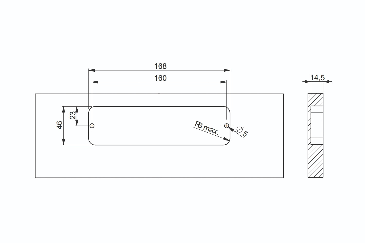 Schuifdeurgreep - 175x55mm - mat zwart