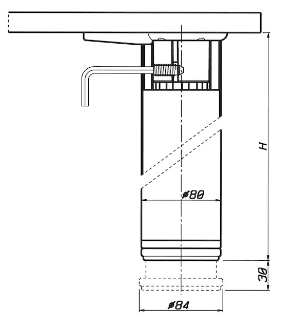 Tafelpoot diameter 80mm - 710/740mm - wit