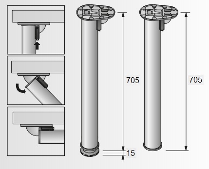 Tafelpoot inklapbaar 705mm -  zwart