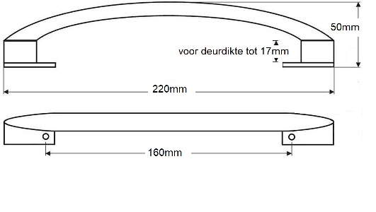 Vouwdeurgreep - Mat vernikkeld - lengte 220mm