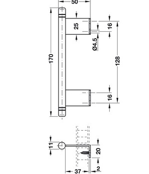 Vouwdeurgreep 170x10mm verchroomd