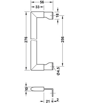 Vouwdeurgreep RVS kleur 276x10mm