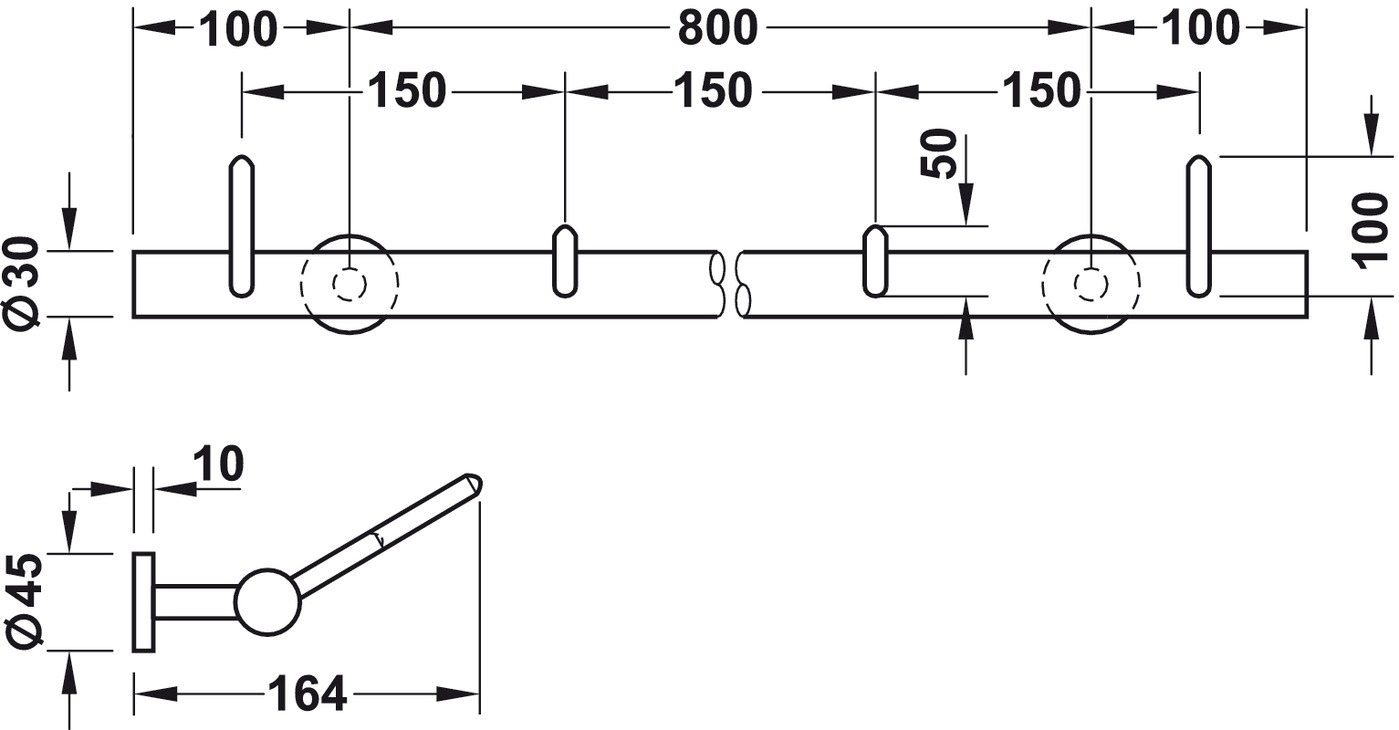 Wandgarderobe - RVS geborsteld - 1000mm