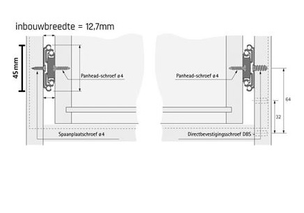 Zijwandmontage kogelgeleiders 25cm - standaard