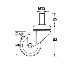 Zwenkwiel met draadstang 50kg - D60 - met rem