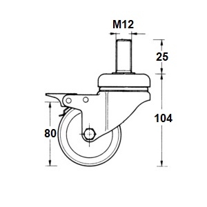 Zwenkwiel met draadstang 55kg - D80 - met rem